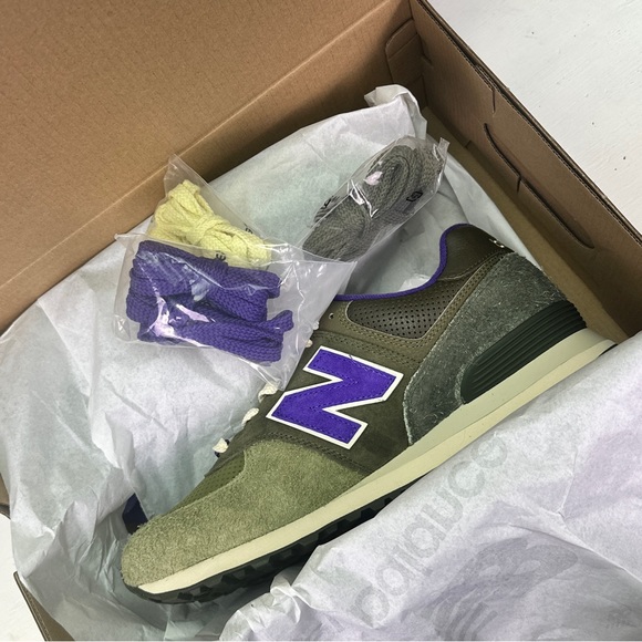 SNS X New Balance 574 Nature Retro Running Shoe / Sneaker - Green / Purple - Picture 3 of 16